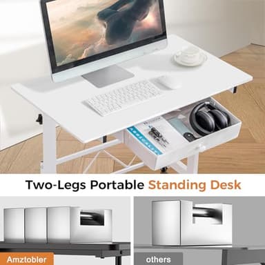GTRACING Small Standing Desk Adjustable Height Small Computer Desk Mobile Portable Rolling Laptop Table with Wheels 32" Computer Workstation Sit Stand Desks Portable Standing Table Treadmill desks - Image 7
