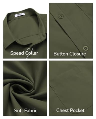 COOFANDY Mens Dress Shirts Button Down Short Sleeve Shirts Business Casual Shirt Army Green - Image 5