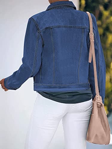 luvamia Women's Casual Basic Button Down Stretch Regular Fit Long Sleeves Denim Jean Jacket Womens Bomber Jacket Spring Jackets For Women 2024 Nightfall Blue Size Large Fits Size 12 / Size 14 - Image 2