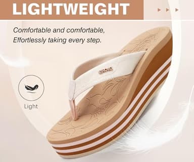 ONCAI Women’s Platform Flip Flops 2025 Womans Dressy Summer Beach Essentials Wedge Sandals Trendy Comfortable Chunky Flatform Walking Outdoor Thick Rubber Soles Beige size 7 - Image 5