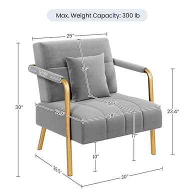 Yaheetech 30" W Modern Sofa Small Sofa Luxurious Velvet Fabric Couch with Gold-Tone Metal Arms and Legs for Living Room, Home Office, Studio Light Gray - Image 3
