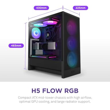 NZXT H5 Flow RGB 2024 - Compact ATX Mid-Tower PC Gaming Case - High Airflow - F360 RGB Core (CV) Included - 360mm Front & 240mm Top Radiator Support - Cable Management - Tempered Glass - Black - Image 2