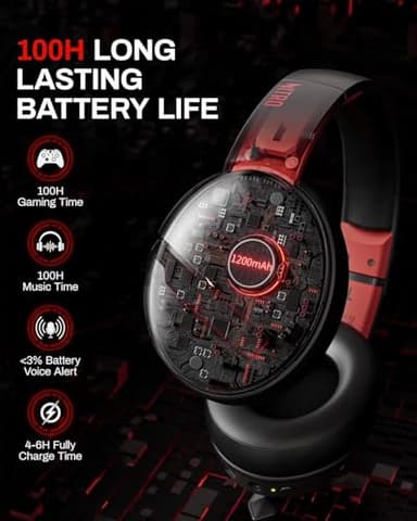 acer Wireless Gaming Headset, PS5 Headset with 2.4GHz for Ps5, Ps4, PC, Switch, Bluetooth 5.3 + 100Hrs Gaming Headphones with Noise Canceling Mic for Laptop, Mobile, Mac, 50mm Drivers (Red) - Image 7