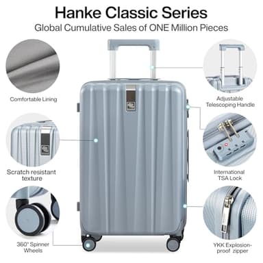 Hanke 20 Inch Carry On Luggage 22x14x9 Airline Approved Lightweight PC Hard Shell Suitcases with Wheels Travel Luggage Rolling Suitcase Travel Luggage Bag for Weekender(Gray) - Image 3