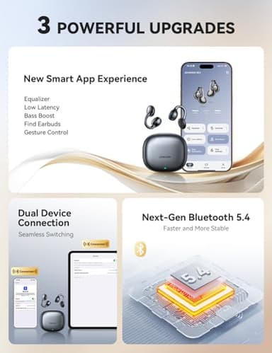 JOYROOM OE3 Clip-On Earbuds, Wireless Open Ear Earbuds Headphones with Auto L-R Recognition, Omni Tap Control, Immersive Sound, and Ultra-Light 4.9g Fit, Comfortable for Workouts and Daily Use(Black) - Image 7
