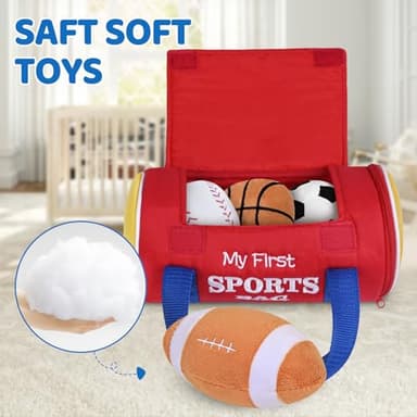 KMUYSL Baby Toys 0-12 Months, My First Sports Bag Plush Toy - 4 Sensory Balls Soft Toys with Crinkle, Rattles for 0-3-6-9-12 Month Newborn Infant, 1st Birthday for Babies Boys Girls Age 1 - Image 4