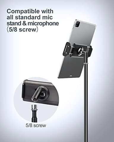 elitehood Aluminum iPad Holder for Mic Stand, Side Mount iPad Music Stand Holder for Microphone, 360° Swivel Tilt Adjustable Mic Tablet Mount for 4-13in iPhone, Cell Phones and Tablets - Image 7