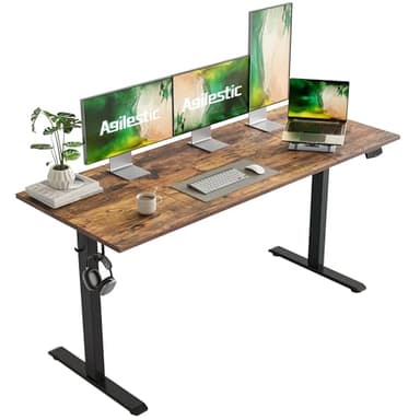 Agilestic Electric Standing Desk, Large 63 x 24 Inches Height Adjustable Desk, Sit Stand up Desk for Work Office Home, Splice Board, Rustic Brown - Image 1