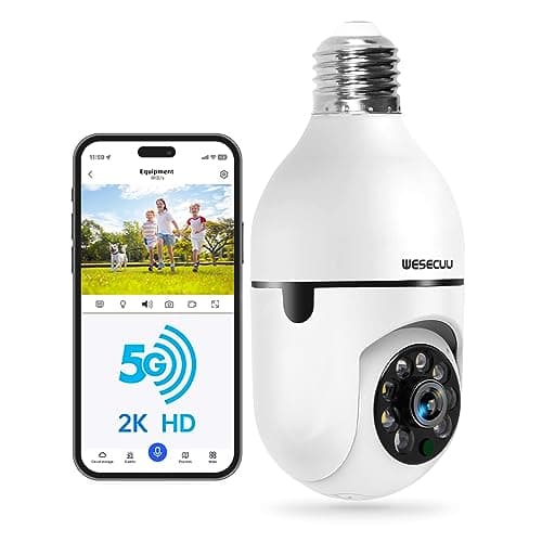 WESECUU Light Bulb Security Camera -5G& 2.4GHz WiFi 2K Security Cameras Wireless Outdoor Motion Detection and Alarm,Two-Way Talk,Color Night Vision,Human Detection, Bulb Camera Compatible with Alexa - Image 1