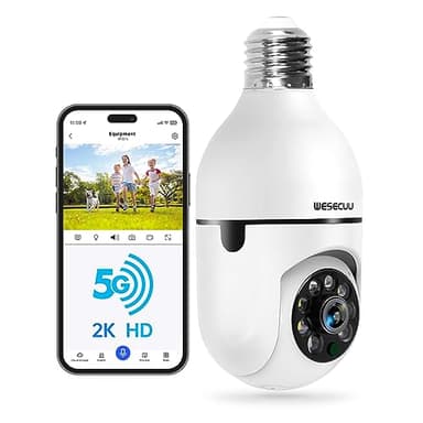 WESECUU Light Bulb Security Camera -5G& 2.4GHz WiFi 2K Security Cameras Wireless Outdoor Motion Detection and Alarm,Two-Way Talk,Color Night Vision,Human Detection, Bulb Camera Compatible with Alexa - Image 1