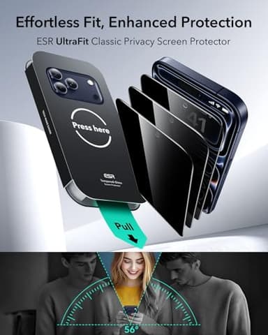 ESR 3 Pack for iPhone 17 Pro Privacy Screen Protector, Military Grade Shatterproof, 9H Hardness, Anti-spy Tempered Glass with UltraFit Tray - Image 2