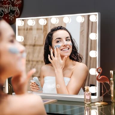 MISAVANITY Vanity Mirror with Lights Tempered Galss Hollywood Vanity Makeup Mirror with 15 LED Bulbs 22.8"x 18.1" USB Charge Port and Dimmable 3 Color Lighting for Tabletop Wall-Mounted, White - Image 7