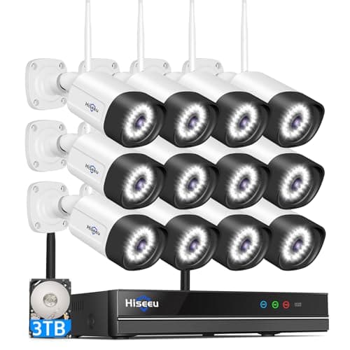 Hiseeu 5MP WiFi Security Camera System Outdoor,12Pcs 16CH NVR Camera Surveillance System,Color Night Vision, Spotlight& Siren Alarm,2-Way Audio,3TB HDD for 24/7 Recordings - Image 1