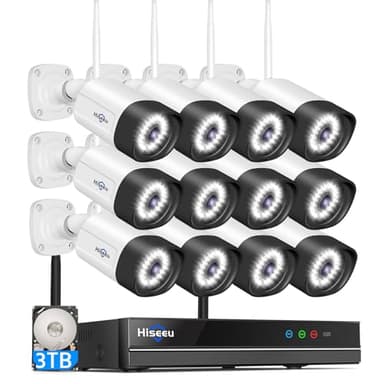 Hiseeu 5MP WiFi Security Camera System Outdoor,12Pcs 16CH NVR Camera Surveillance System,Color Night Vision, Spotlight& Siren Alarm,2-Way Audio,3TB HDD for 24/7 Recordings - Image 1