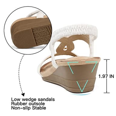 SHIBEVER White Wedge Sandals Women Size 9 Comfortable Rhinestone Ladies Sandals Dressy Arch Support Low Heel Flower Shoes Summer - Image 6