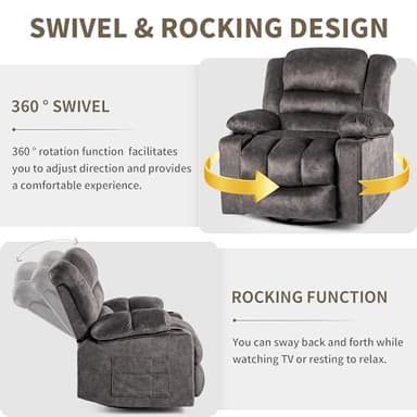 HOMYEDAMIC Recliner Chair Rocker Modern Ergonomic Lounge 360 Degree Swivel Single Sofa Seat Living Room Lounge Recliners on Clearance Foam Filling - Image 3