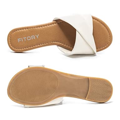 FITORY Women's Flat Sandals Fashion Slides With Soft Leather Slippers for Summer White Size 8 - Image 4