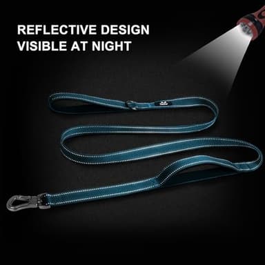 TwoEar 6FT 1IN Strong Blue Dog Leash with 2 Padded Handles, Traffic Handle Extra Control, Comfortable Soft Dual Handle, Auto Lock Hook, Reflective Walking Lead for Small Medium and Large Dogs - Image 5