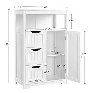 Yaheetech Bathroom Floor Cabinet Wooden Storage Organizer with 1 Door and 3 Drawers, Free-Standing Cupboard for Kitchen/Living Room/Bathroom Use, White - Image 3