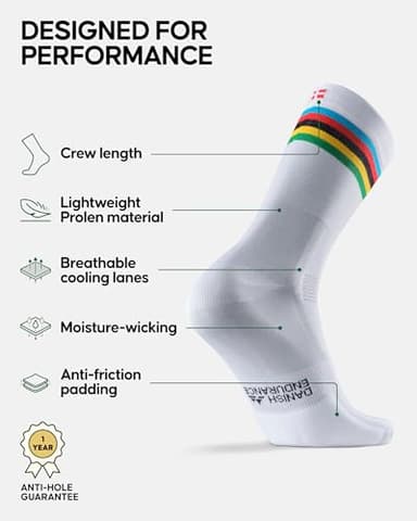 DANISH ENDURANCE Cycling Socks, Crew Length, Breathable, and Cushioned Bike Socks, for Men & Women, 3-Pack, Multicolor (1x Black, 1x Pink, 1x White), Large - Image 2