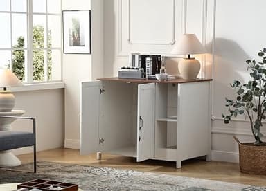 FOREST GRAVITY Cat Litter Robot Enclosure,for Placing Litter Robot 3/4,Power Outlet and Dog-Proof Shelf for Litter Robot Cabinet,Litter Collector for Automatic Litter Box Enclosure,Antique White - Image 6