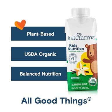 KATE FARMS Organic Kids Nutrition Vanilla Shake, 8g Protein, 27 Vitamins and Minerals, Meal Replacement, Gluten Free, Non-GMO, 8.45 oz (12 Pack) - Image 3