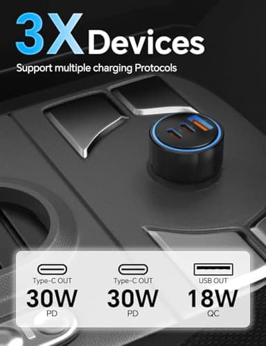 for iPhone 15/16 Pro Max Car Charger, 72W 3-Port Fast USB C Car Charger Power Cigarette Lighter Adapter with 2x3FT USB C to C Cable for iPhone 15/15 Plus/15 Pro Max/16/16 Pro Max, iPad Pro/Air/Mini - Image 3