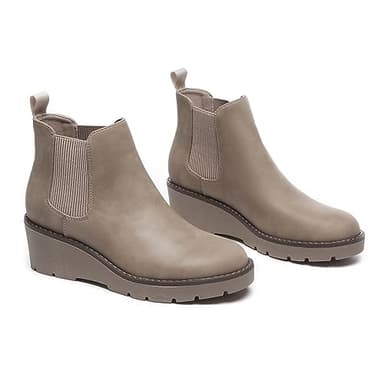 Athlefit Women's Chelsea Wedge Boots Elastic Platform Lug Sole Slip on Wedge Ankle Khaki Booties Size 7 - Image 6