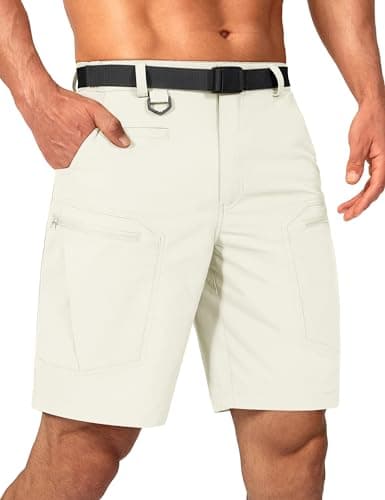 Shallowlulu Mens Cargo Hiking Shorts Water Resistant Quick Dry Lightweight Breathable Tactical Shorts with Nylon Belt(Bone White 30W/8L) - Image 1
