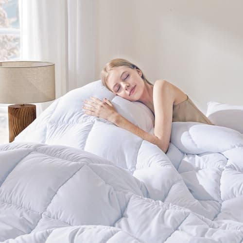 DOWNCOOL Comforters Queen Size, Duvet Insert, White All Season Duvet, Lightweight Quilt, Down Alternative Hotel Comforter with Corner Tabs (White, Queen 88x92 Inches) - Image 1