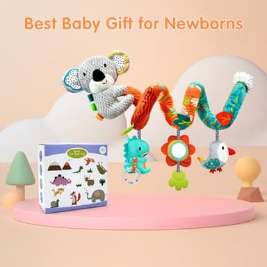 XIXILAND Car Seat Toys Baby Toys 0-3 Months Developmental, Stroller Toys Infant Toys 0-6 Months Newborn Toys, Carseat Toys for Infants 0-12 Months with Dinosaur, Lion Mirror, Teether - Image 8