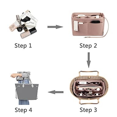 ZTUJO Purse Organizer Insert, Felt Bag Organizer with Metal Zipper, Handbag & Tote Shaper, For Speedy Neverfull Tote, 7 Sizes(Medium, Beige) - Image 6