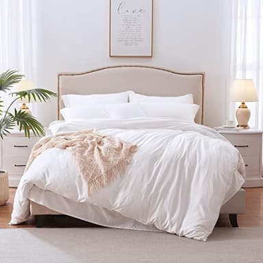 MILDLY Super Soft Duvet Cover 2pcs - 100% Washed Microfiber Bright White Comforter Cover Set with Zipper Closure & Corner Ties (No Comforter) - Image 1