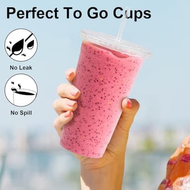 Lamosi 100 Pack 20 oz Clear Plastic Cups with Lids and Straws, Disposable Iced Coffee Cups with Lids for To-Go Cold Drinks, Smoothies and Slushie - Image 5