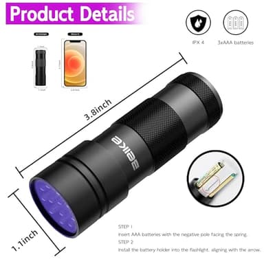 UV Flashlight Black Light–Small Portable Mini 12 LED Blacklight Flashlight for Hidden Stain Detection in Room, Resin Curing,Scorpion & Bed Bug Find,Pet Urine & Dry Stain Detection/Carpets/Rugs/Floors - Image 3