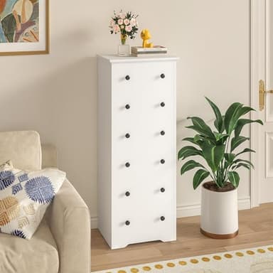 LIKIMIO Small Dresser Tall, 6 Drawer Tall Skinny Dresser with Colorful Handles, Chest of Drawers for Bedroom, 51.5" H Modern Wooden Floor Storage Cabinet with Metal Sliding Rail, White - Image 8