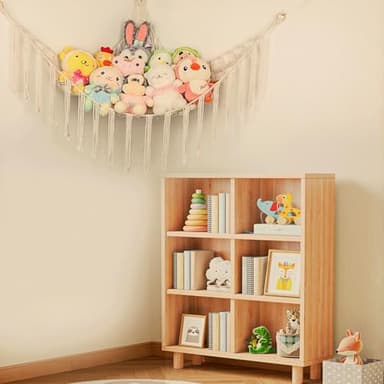 Stuffed Animal Hammock Corner, Hand-knitted Large Plushie Net Toy Hammock with Wooden Rings | Boho Cute Stuff Animal Storage for Nursery & Bedroom | Mesh Kids Toy Organizer Holder Nursery Room Decor - Image 6
