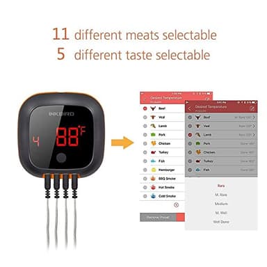 Inkbird Bluetooth Digital Wireless Meat Thermometer with 4 Probes Timer, Alarm,150 ft Barbecue Cooking Kitchen Food Meat Thermometer for Grill BBQ Smoker, Oven, Drum - Image 4
