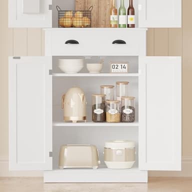 IRONCK Kitchen Pantry Storage Cabinet 72.6" H x 24" W, with Barn Doors, Drawer, 4 Adjustable Shelves, Freestanding Cupboard, Laundry, White - Image 8