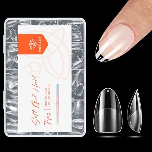 modelones Extra Short Almond Nail Tips, Pre-shaped Tips x Gel Soft Fake Nails False Acrylic Clear Full Cover Press on Extension Kit x Gel Manicure DIY at Home 216PCS 12Sizes - Image 1