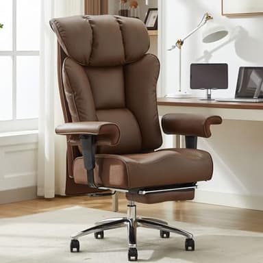 Big and Tall Ergonomic Office Chair 450LBS with Foot Rest, High Back PU Leather Executive Chair with Adjustable Padded Armrests, Lumbar Support for Home or Work, Heavy Duty Computer Chair, Brown - Image 1