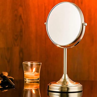 OVENTE 7'' Tabletop Makeup Mirror with 1X/7X Magnification, 360° Swivel Design and Double-Sided Free-Standing Vanity Mirror Perfect for Dresser, Bedroom and Office Desk, Nickel Brushed MNLCT70BR1X7X - Image 7