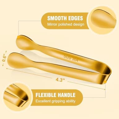 12 PCS Small Serving Tongs, 4.3" Mini Gold Tongs, Gold Kitchen Tongs for Serving Food, Coffee Bar, Tea Party, Desserts Party and Ice Bucket - Image 5