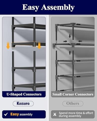 Kitsure Shoe Rack for Closet - 10-Tier Shoe Organizer with Hook Rack, Large-Capacity & Space-Saving Shoe Shelf for Entryway, Bedroom, Living Room,32.2" x 11.8" x 68.5", Black - Image 9