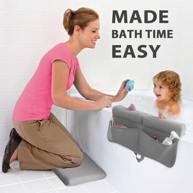 Baby Bath Kneeler and Elbow Rest Pad Set, 2.3" thick Soft 3D Mesh Padding, Non-Slip Bath Mat Kneeling Pad for Bathing Baby Foldable, Bath Tub Elbow Rest Pad with Organizer Pockets and Suction Cups - Image 2