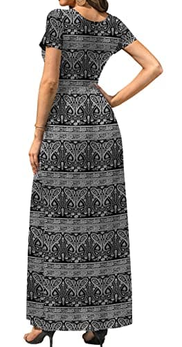 DB MOON Womens 2025 Summer Maxi Dresses Casual Short Sleeve & Pockets Empire Waist Long Dress for Beach Party XL, Black Floral - Image 3