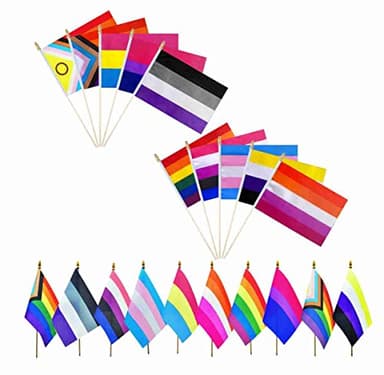 XCFH Pride Rainbow Small Stick Flag All Mini Hand Held LGBTQ Flags,20 Pack,5x8 Inch - Image 1