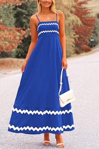 PRETTYGARDEN Women's 2025 Summer Flowy Maxi Dress Casual Sleeveless Spaghetti Strap Ruffle Beach Long Dresses (Royal Blue,Large) - Image 4