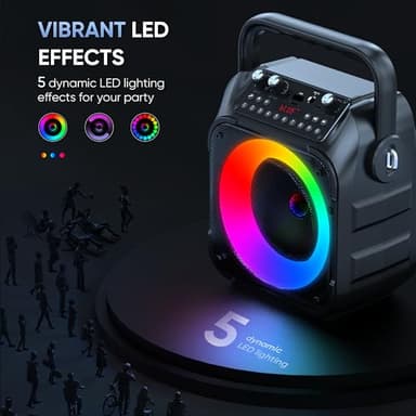 Karaoke Machine, Portable Bluetooth Speaker with 2 Wireless Microphones for Adults & Kids with Lights, Karaoke Microphone with PA System Supports USB/TF/REC/FM/AUX for Home Party Home System Packages - Image 4