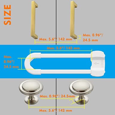 LRANFOW U-Shaped Baby Proof Cabinet Locks No Drilling Required, Adjustable Child Safety Latches for Cabinets Drawers Kitchen Doors, 10 Pack White - Image 3